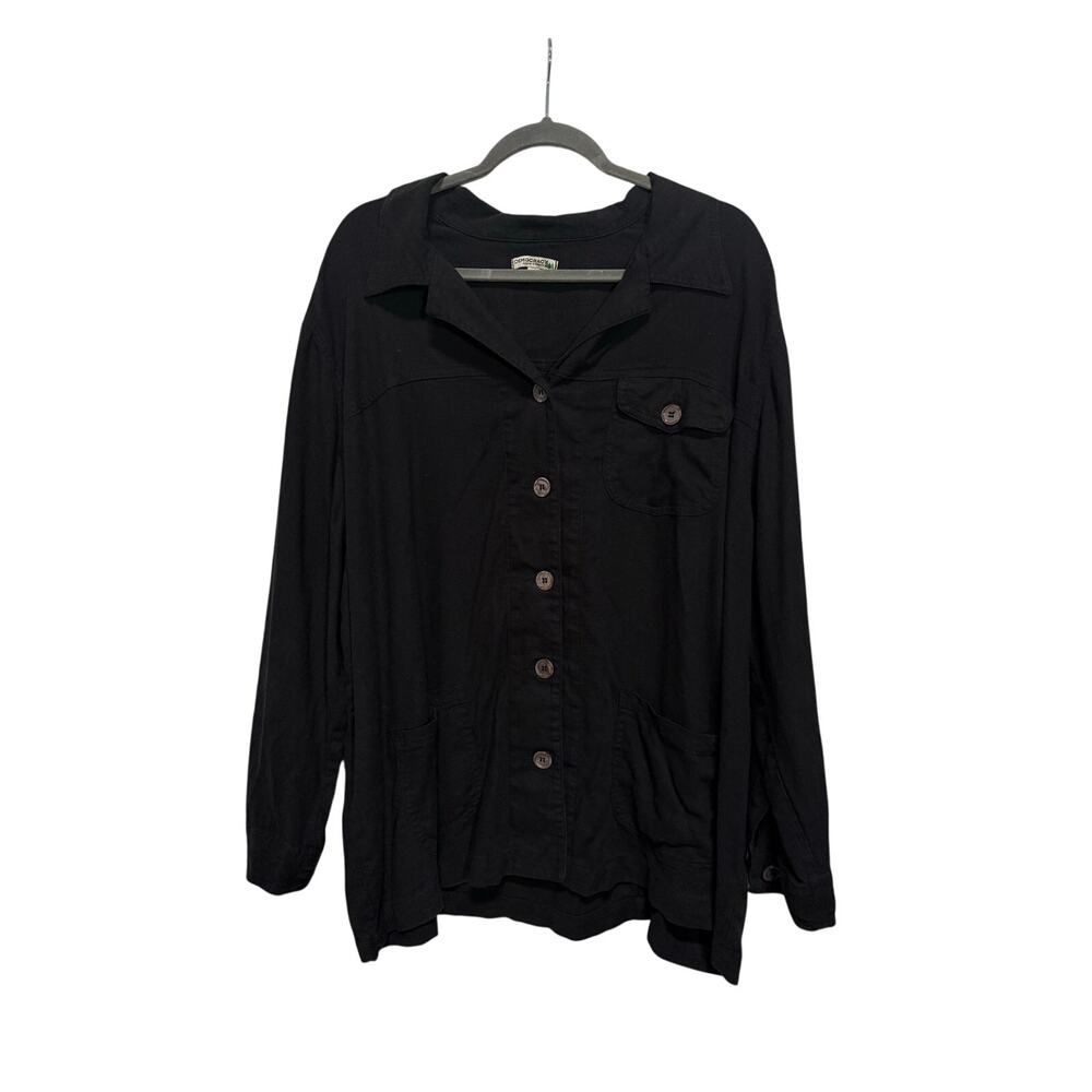 Vintage Democracy Grown American Blouse Women's 2X Black Lagenlook Linen Cotton
